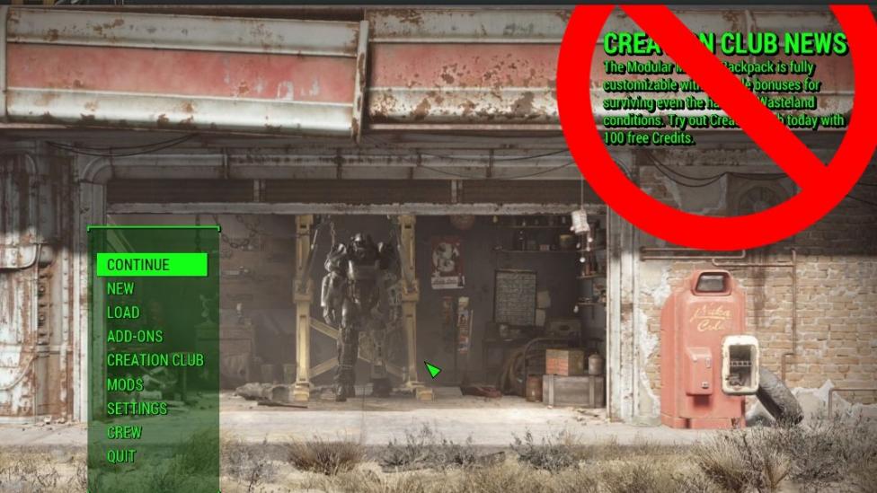 A Fallout 4 mod that erases the Creation Club News Message - A Mod to Erase Creation Club from Fallout 4 Menu is Published