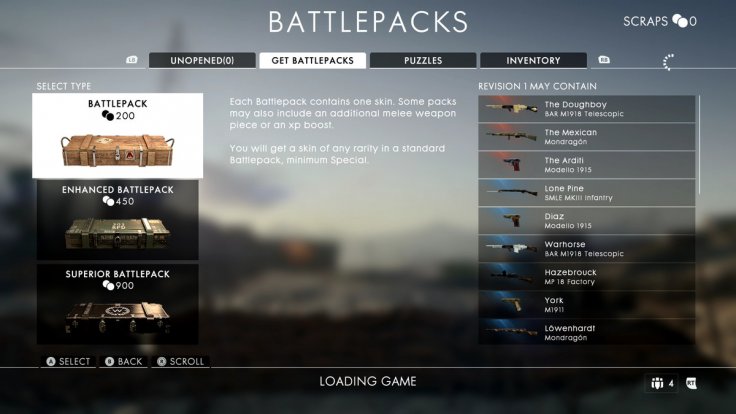 Tipos de battlepack en Battlefield 1 con su posible contenido