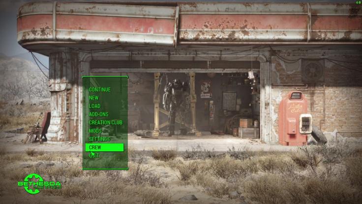 The Fallout 4 menu after applying the mod that makes the Creation Club text disappear