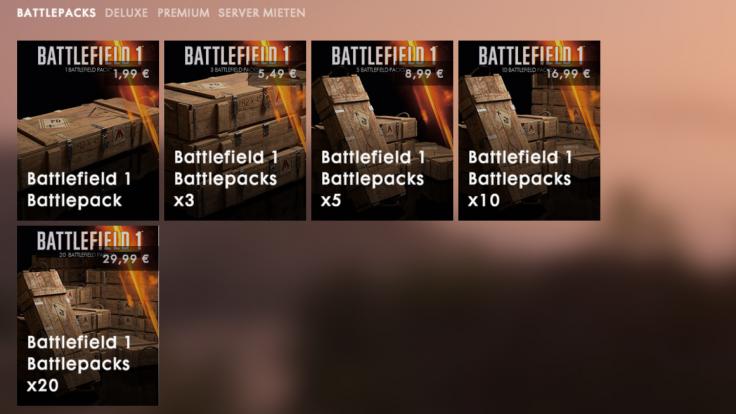 Coste de los conjuntos de Battlepacks en Battlefield 1