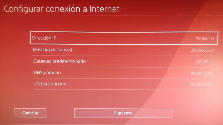 Deberás rellenar los datos de conexión para fijar la IP de tu PS4