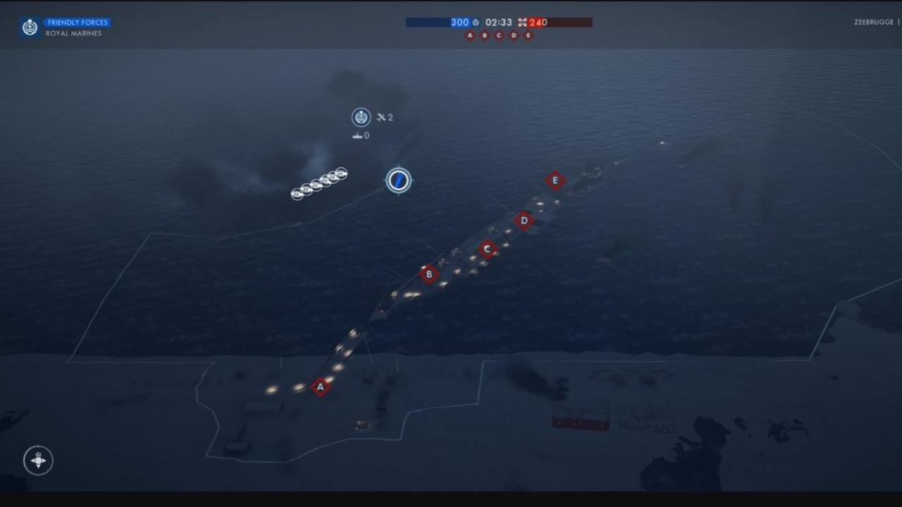 Vista cenital del mapa del puerto de Zebbrugge, del DLC de Battlefield 1: Turning Tides