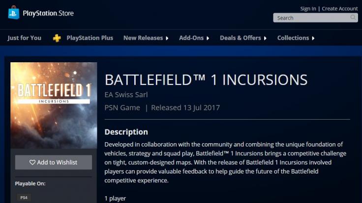 Battlefield 1 Incursions en la tienda de Sony
